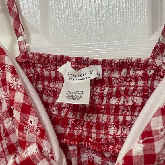 kirious picnic red gingham floral top crop bow tie urban summer brandy M cami - Picture 4 of 5